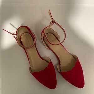 Isaac Mizrahi Red Scalloped Ankle Strap Flats